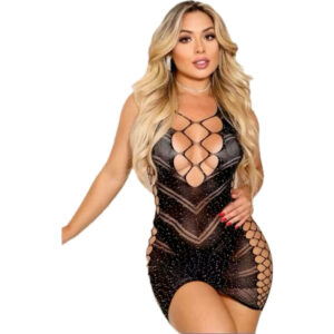 Macacão transparentes sexis Arrastão Lingerie Strass Brilh