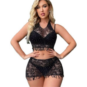 Conjunto Transparente Lingerie estilo frente única COM STRASS feminino83056